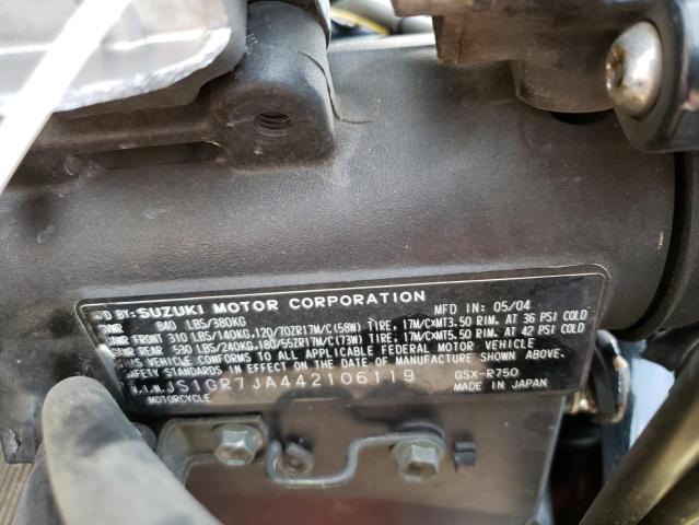 2004 SUZUKI GSX-R750 K - JS1GR7JA442106119