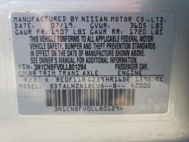 3N1CN8FV0LL801294 Nissan VERSA SR