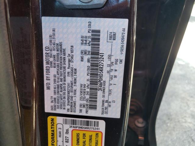 3FA6P0HD5KR275241 Ford FUSION SE