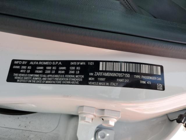 2022 ALFA ROMEO GIULIA SUP ZARFAMBN9N7657150
