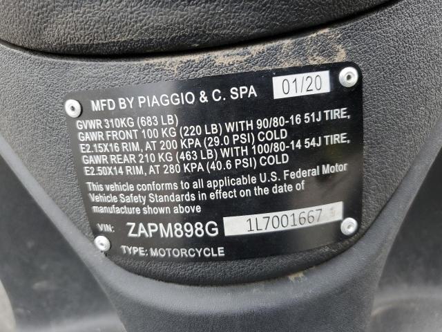 2020 PIAGGIO SCOOTER ZAPM898G1L7001667