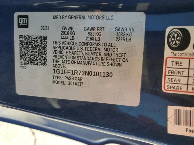 2022 CHEVROLET CAMARO LT1 1G1FF1R73N0101130