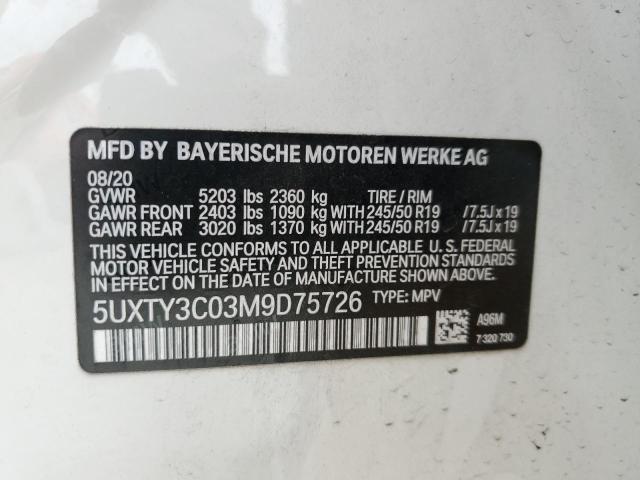5UXTY3C03M9D75726 BMW X3 Sdrive30i