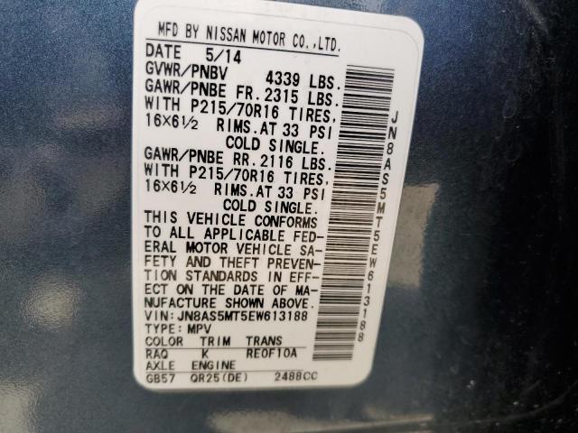 JN8AS5MT5EW613188 Nissan Rogue Select S