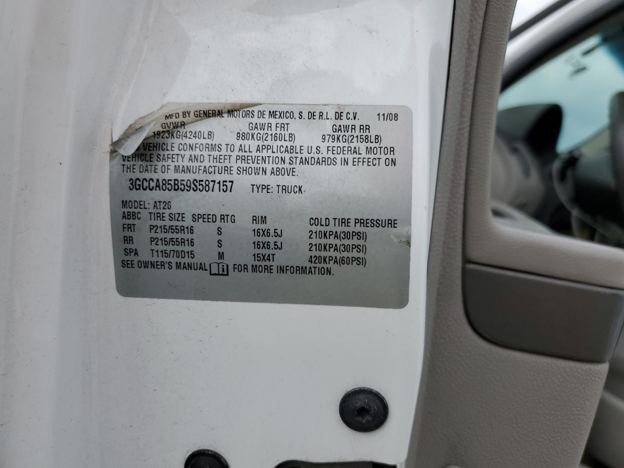 3gcca85b59s587157 3GCCA85B59S587157 2009 Chevrolet Hhr Panel Ls