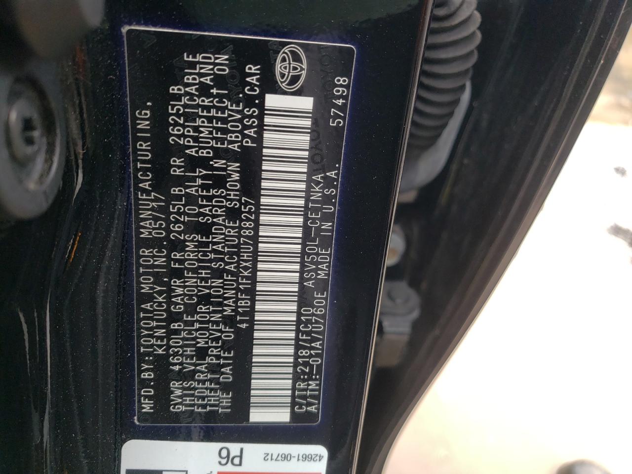 VIN: 4T1BF1FKXHU788257 2017 TOYOTA CAMRY