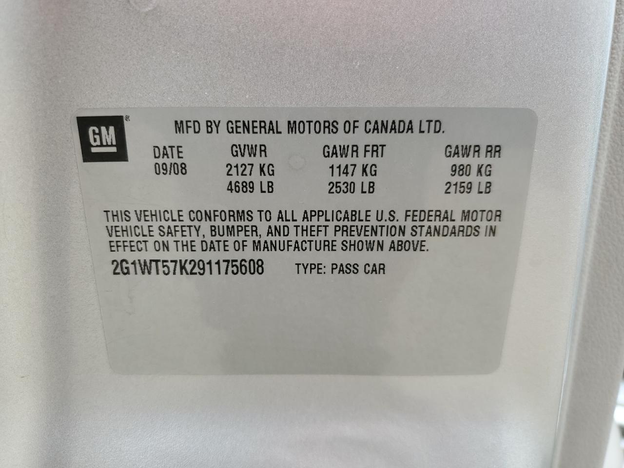 2G1WT57K291175608 2009 Chevrolet Impala 1Lt