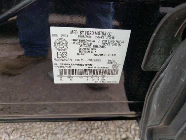 2FMPK4AP0KBB10796 2019 FORD EDGE, photo no. 13