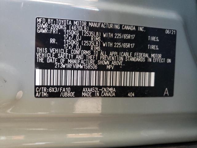 2T3W1RFV8MW158506 Toyota RAV4 XLE  10