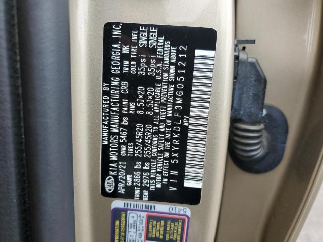 5XYRKDLF3MG051212 KIA SORENTO SX