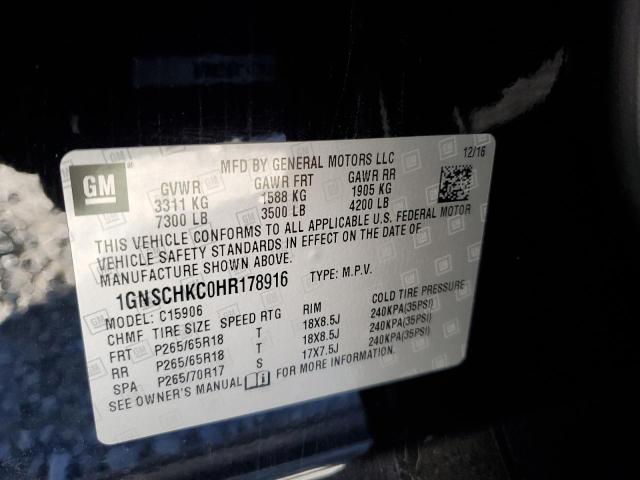 1GNSCHKC0HR178916 Chevrolet Suburban C1500 Lt