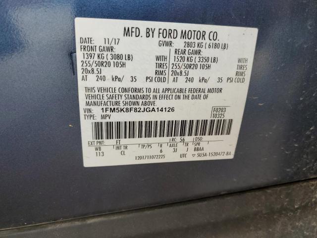 1FM5K8F82JGA14126 Ford Explorer Limited