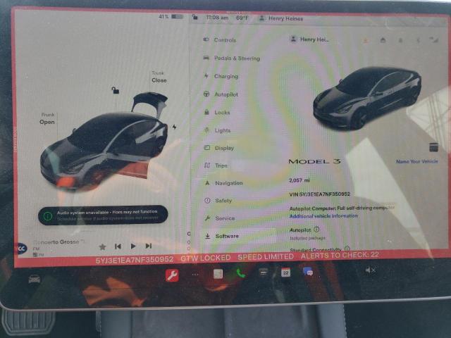 5YJ3E1EA7NF350952 Tesla MODEL 3
