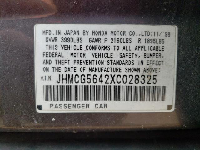 1999 Honda Accord Lx VIN: JHMCG5642XC028325 Lot: 48205674