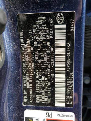 4T4BF1FK2ER393989 Toyota CAMRY L