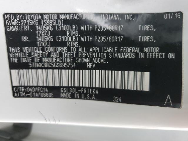 5TDKK3DC5GS695754 Toyota SIENNA LE