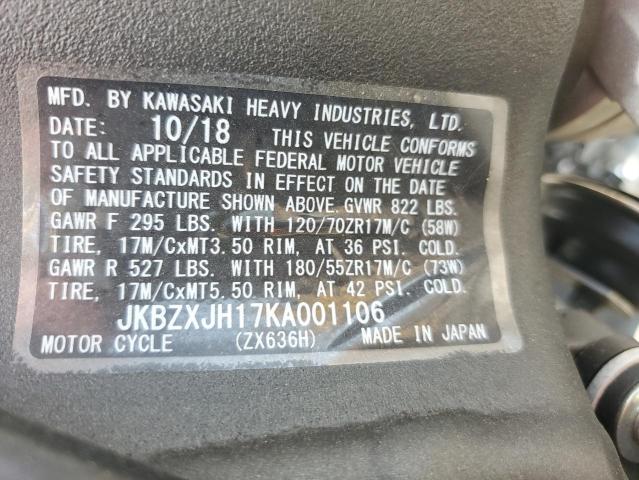 2019 KAWASAKI ZX636 K - JKBZXJH17KA001106