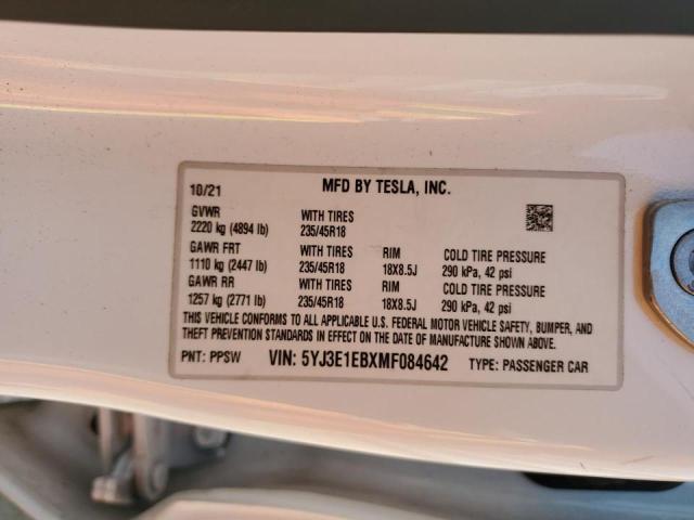 5YJ3E1EBXMF084642 Tesla MODEL 3