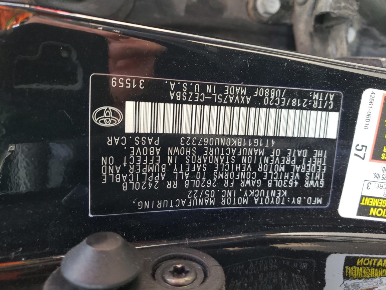 4T1G11BK0NU067323 2022 Toyota Camry Se