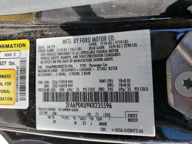 3FA6P0RU9KR235596 2019 FORD FUSION, photo no. 12