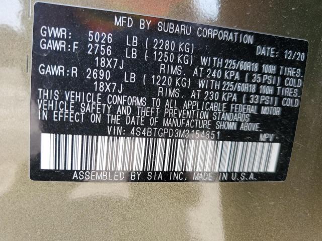 4S4BTGPD3M3154851 Subaru Outback Touring