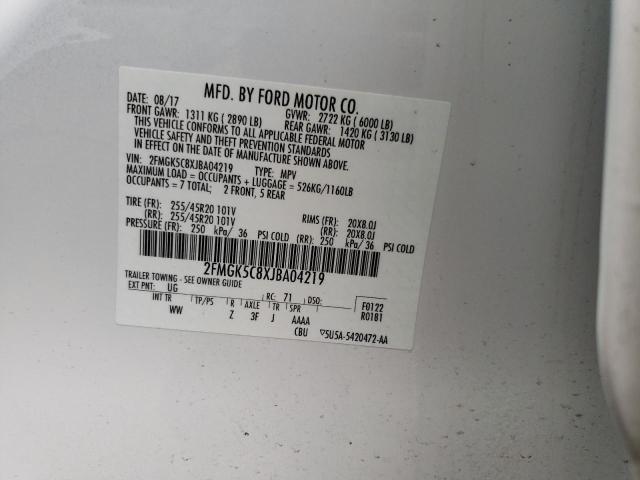 2FMGK5C8XJBA04219 Ford FLEX SEL