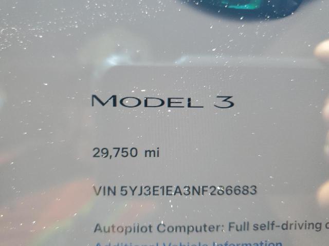 5YJ3E1EA3NF286683 | 2022 TESLA MODEL 3