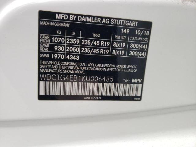 WDCTG4EB1KU006485 Mercedes-Benz GLA 250