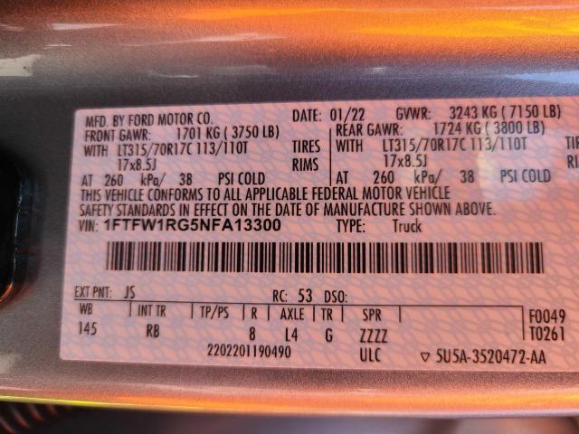 1FTFW1RG5NFA13300 Ford F150 Raptor