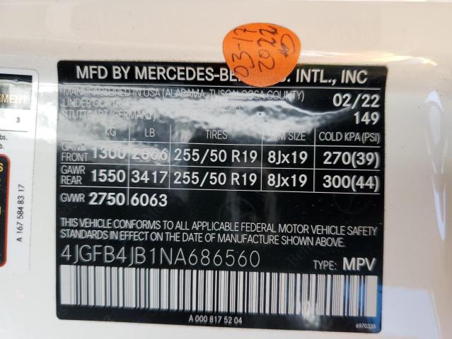 4JGFB4JB1NA686560 Mercedes-Benz GLE 350