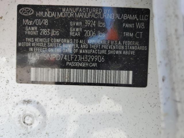 5NPD74LF2JH329906 Hyundai ELANTRA SE