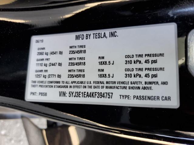5YJ3E1EA4KF394757 Tesla MODEL 3