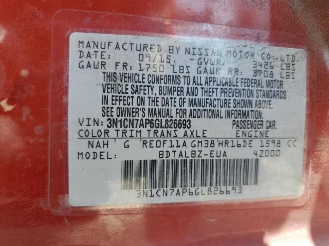 3N1CN7AP6GL826693 Nissan VERSA S