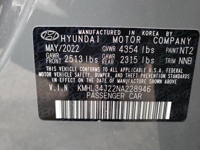 VIN: KMHL34J22NA228946 Auction: COPART Lot: 57177573 Location: WI - MADISON SOUTH KMHL34J22NA228946 HYUNDAI SONATA 2022 BLUE Photo 13