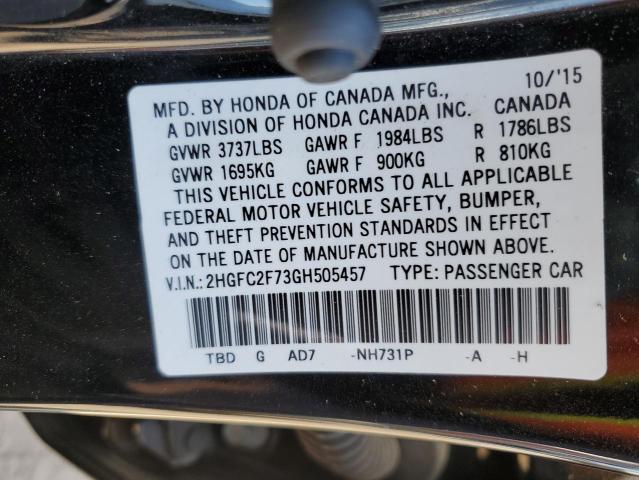 2016 HONDA CIVIC EX - 2HGFC2F73GH505457