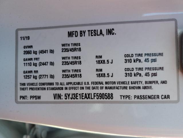 5YJ3E1EAXLF590588 Tesla MODEL 3