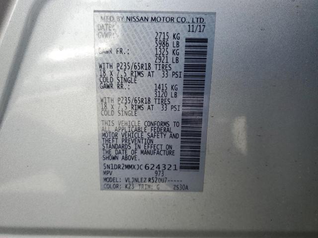 5N1DR2MMXJC624321 Nissan Pathfinder S