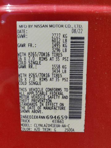 1N6ED1EK4NN694659 Nissan FRONTIER S