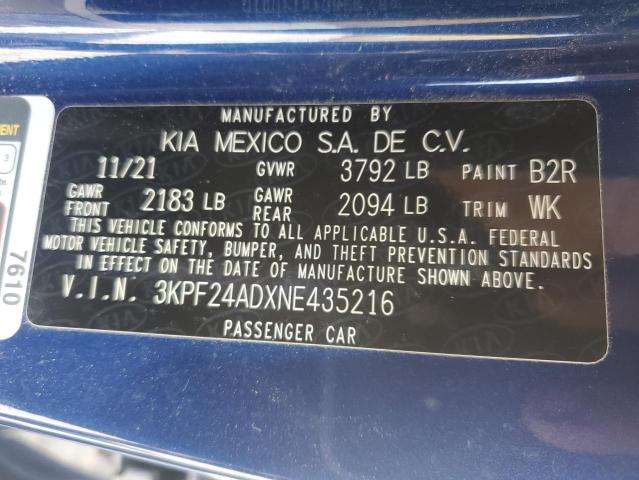 3KPF24ADXNE435216 KIA FORTE FE