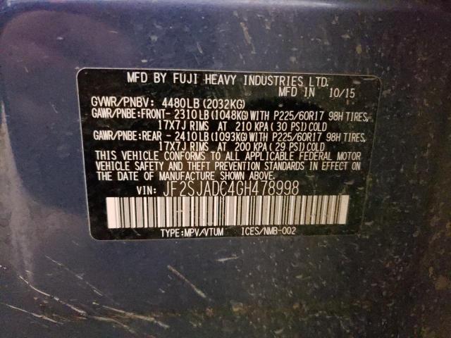 2016 SUBARU FORESTER 2 - JF2SJADC4GH478998