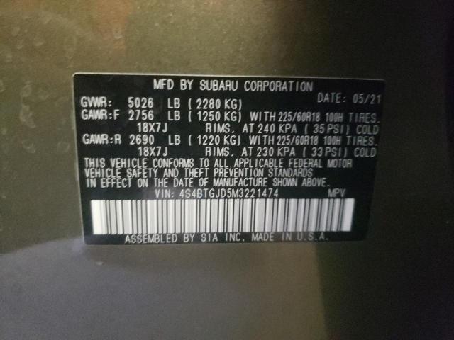 2021 SUBARU OUTBACK ON 4S4BTGJD5M3221474
