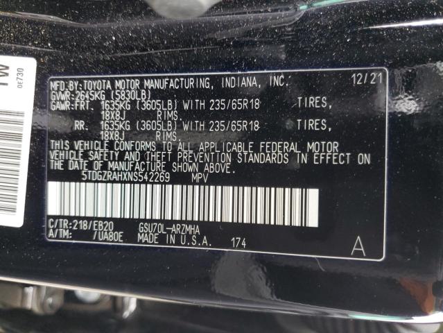 VIN 5TDGZRAHXNS542269 2022 Toyota Highlander, Xle no.13