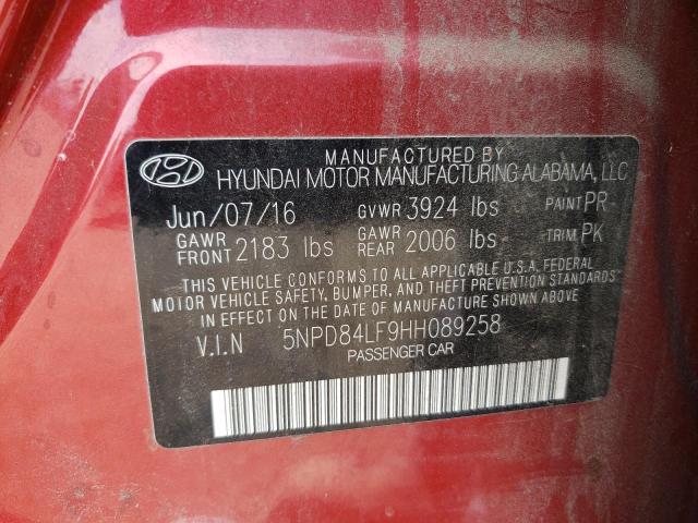 5NPD84LF9HH089258 Hyundai ELANTRA SE