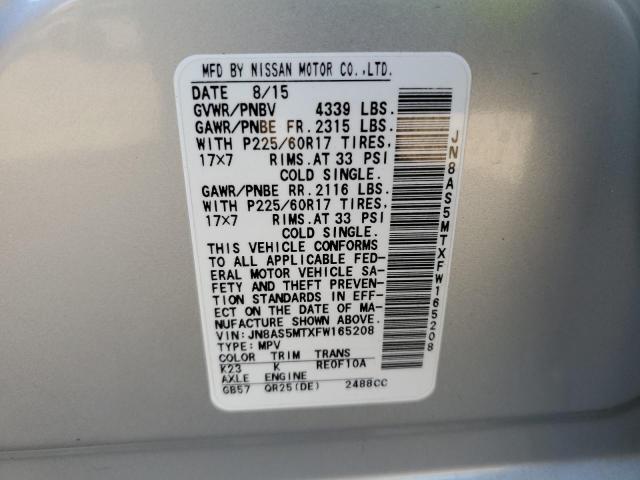 JN8AS5MTXFW165208 Nissan Rogue Select S
