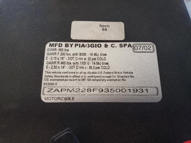 2003 PIAGGIO LT 150 ZAPM228F935001931