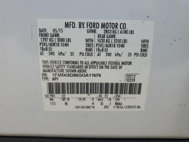 1FM5K8D86GGA11676 Ford EXPLORER XLT