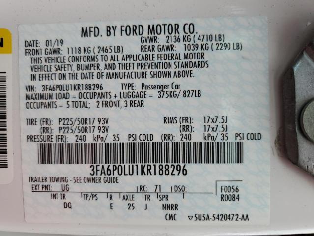 3FA6P0LU1KR188296 2019 FORD FUSION, photo no. 13