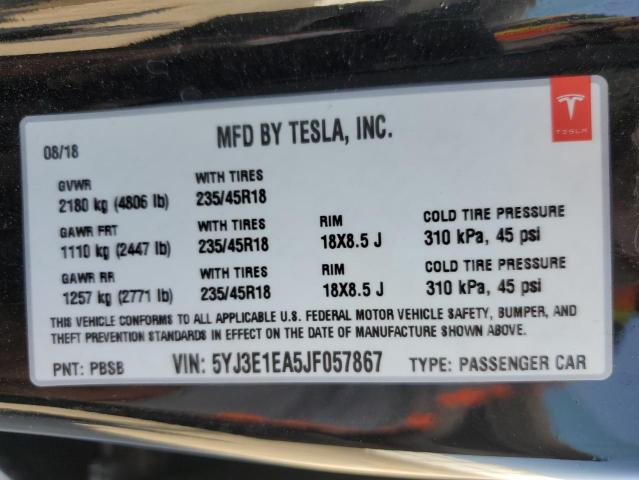 5YJ3E1EA5JF057867 Tesla MODEL 3