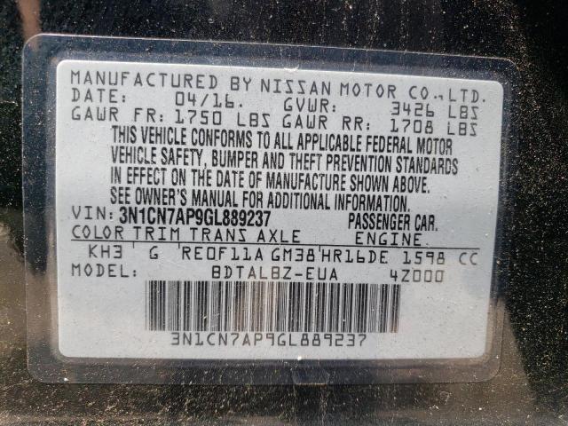 2016 NISSAN VERSA SV W 3N1CN7AP9GL889237