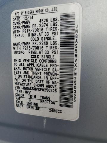JN8AS5MVXFW250325 Nissan Rogue Select S
